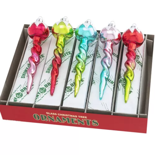 Traditional Christmas Ornaments>Tannenbaum Holiday Shop Shiny Brites Festive Fete 5 Ct Glass Icicles