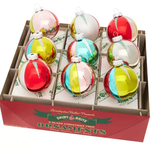 Traditional Christmas Ornaments>Tannenbaum Holiday Shop Shiny Brites Festive Fete 9 Ct 2.5" Rounds