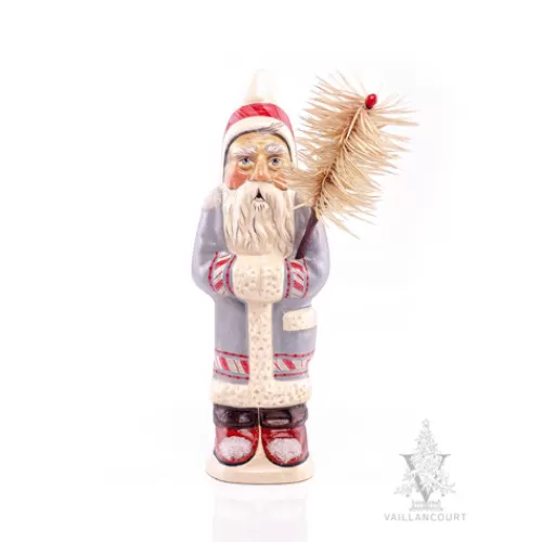 Santa Figurines>Tannenbaum Holiday Shop Small Santa In Blue With Feather Tree