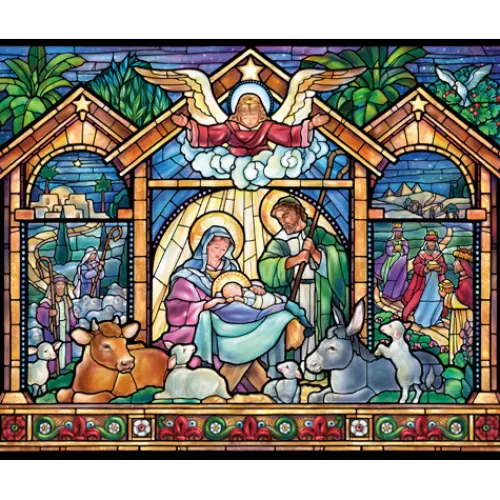 Puzzles And Toys>Tannenbaum Holiday Shop Stained Glass Nativity - 1000 Piece Puzzle