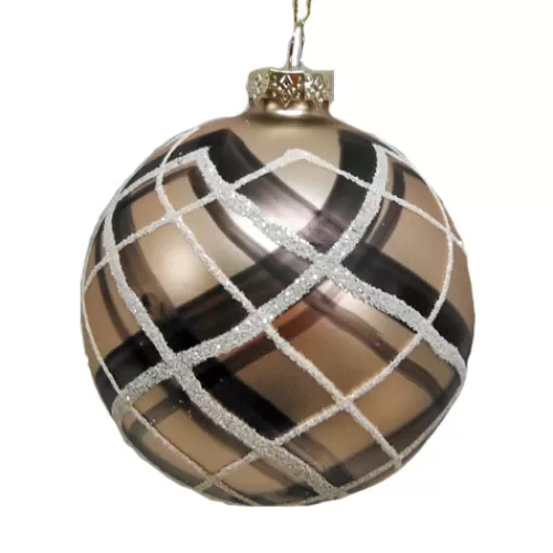 Traditional Christmas Ornaments>Tannenbaum Holiday Shop Tan & Black Plaid Glass Ball Ornament