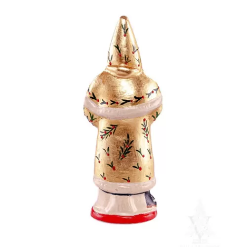 Santa Figurines>Tannenbaum Holiday Shop Traditional Gold Santa Holding Pineapple