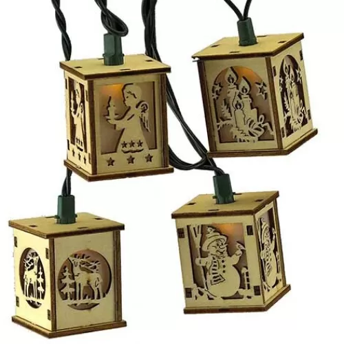 Lights And Lite-Up Decor>Tannenbaum Holiday Shop Ul 10/Light Wood Lantern Light Set