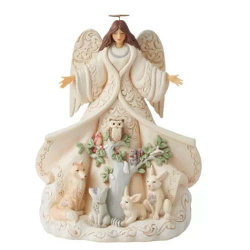 Angels Figurines And Ornaments>Tannenbaum Holiday Shop White Woodland Angel With Open Coat