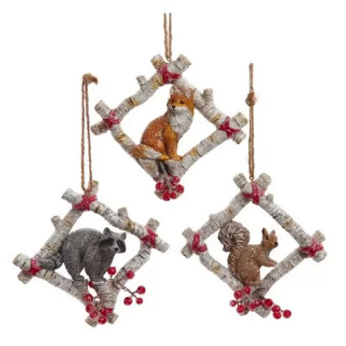 Animal Ornaments^Tannenbaum Holiday Shop Woodland Animal In Birch Bark Frame Orns, 3A