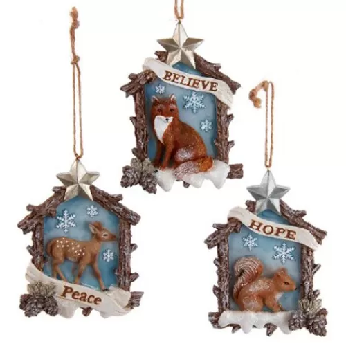 Animal Ornaments^Tannenbaum Holiday Shop Woodland Animals In Log Window Frame Orns, 3A